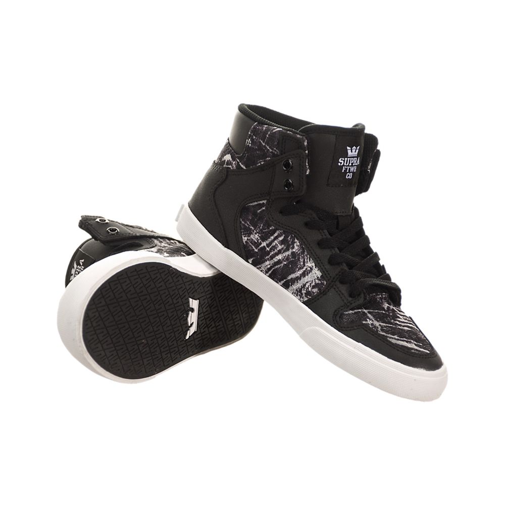 Baskets Montantes Supra Vaider Noir Grise Black/Print-White Femme | CTR-71127193